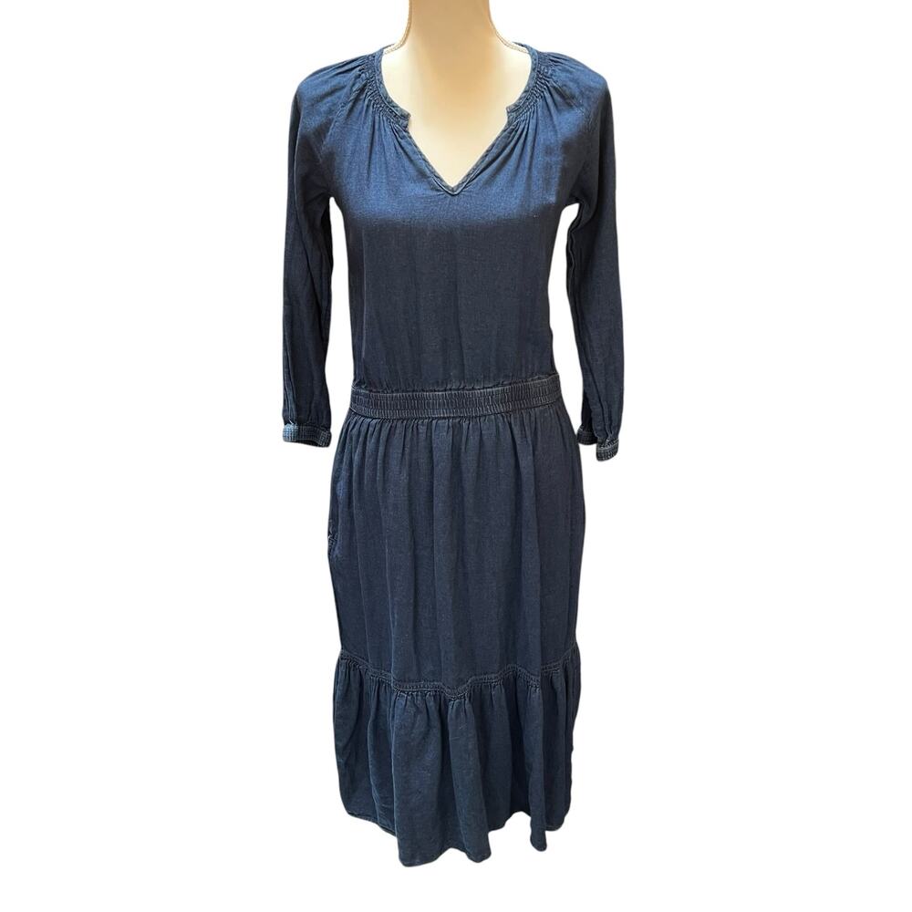 Lauren Ralph Lauren Blue Chambray Midi Dress Women’s Size 2 Linen Blend EUC